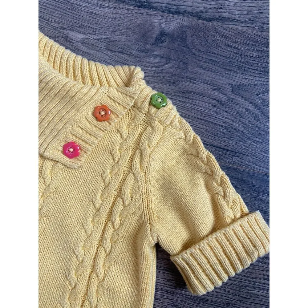 Kids Girls VTG Gymboree sweater cable knit button yellow short sleeve SZ S 5-6